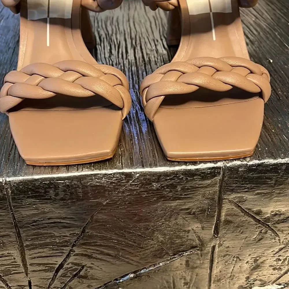Dolce Vita Paily Tan Braided Double Strap Healed Sandals sz 7.5 EUC